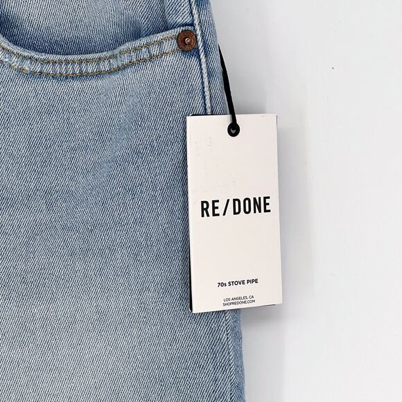 RE/DONE NWT 70s High-Rise Stove Pipe Jeans Seawater Destroyed Women’s Size 30 - Picture 3 of 8